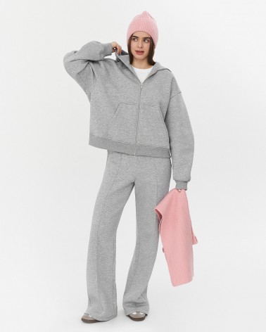 Сіре худі з блискавкою на флісі FASHIONISTA