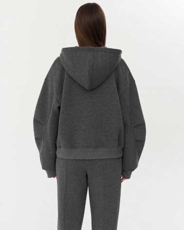 Темно-сіре худі з блискавкою на флісі FASHIONISTA