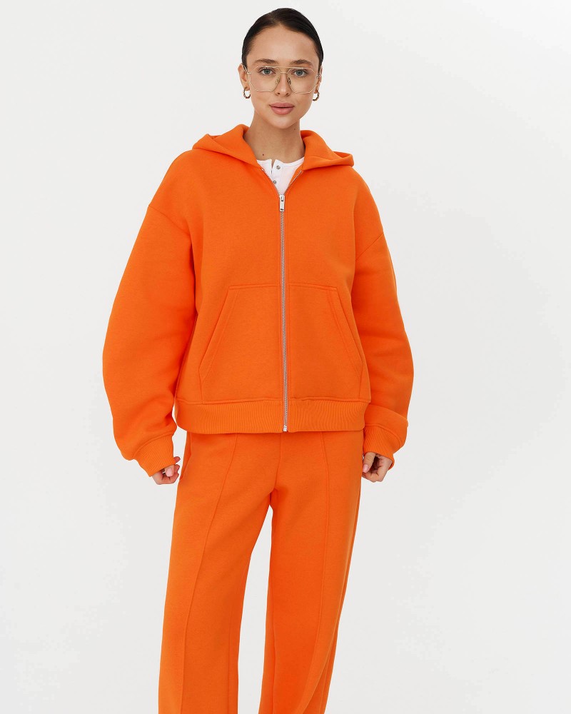 Оранжеве худі з блискавкою на флісі FASHIONISTA