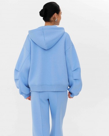 Блакитне худі з блискавкою на флісі FASHIONISTA