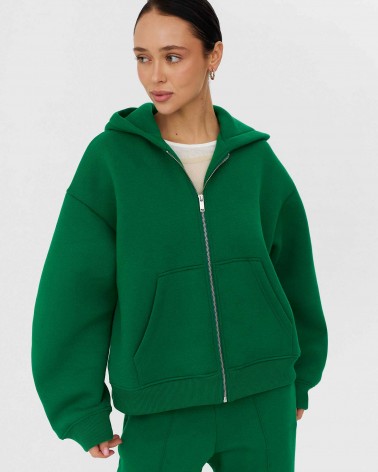 Зелене худі з блискавкою на флісі FASHIONISTA