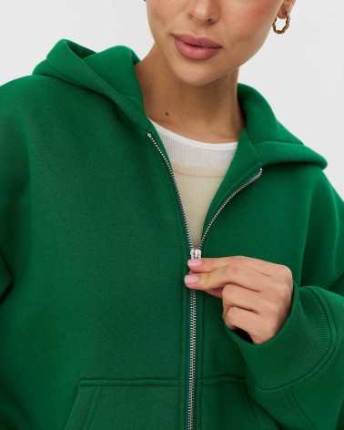 Зелене худі з блискавкою на флісі FASHIONISTA