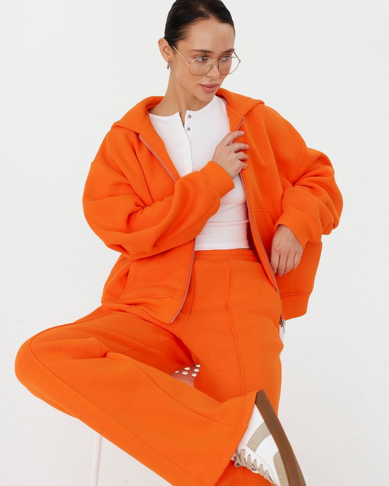 Оранжеве худі з блискавкою на флісі FASHIONISTA
