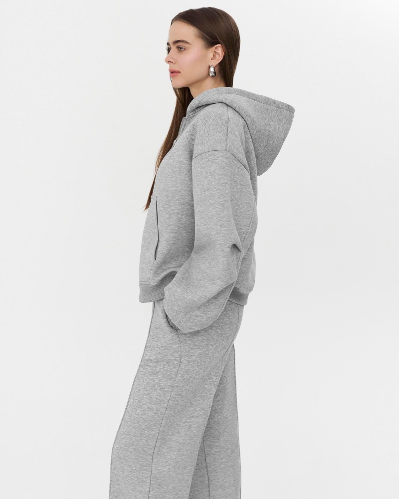 Сіре худі з блискавкою на флісі FASHIONISTA
