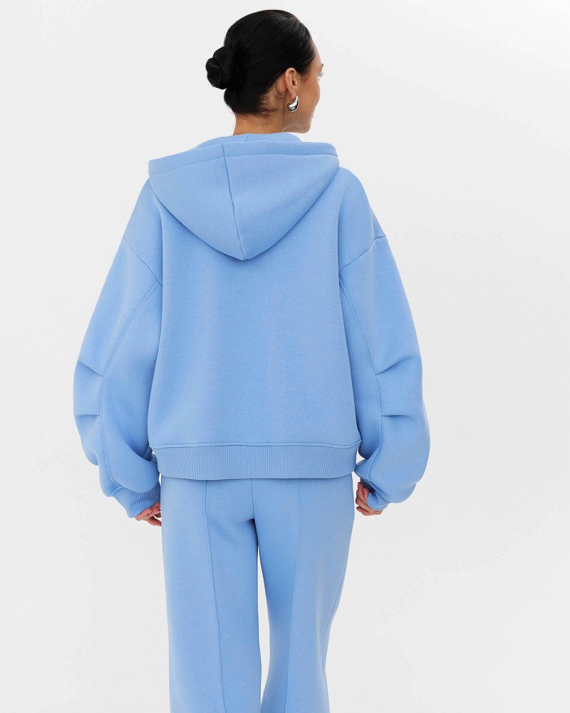 Блакитне худі з блискавкою на флісі FASHIONISTA