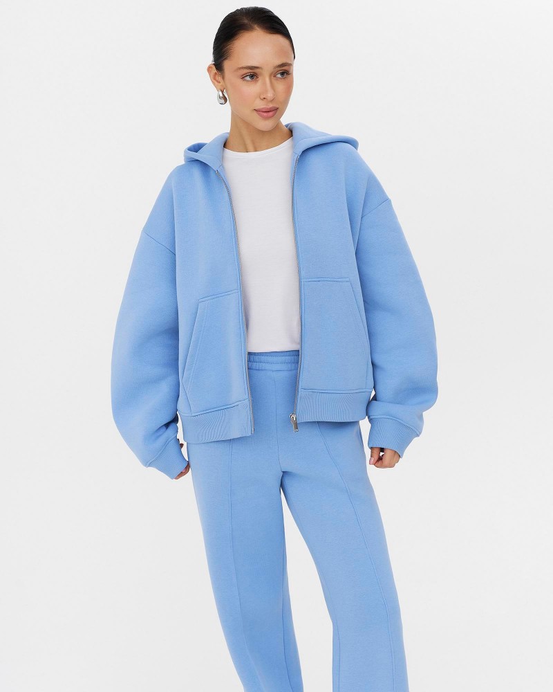 Блакитне худі з блискавкою на флісі FASHIONISTA