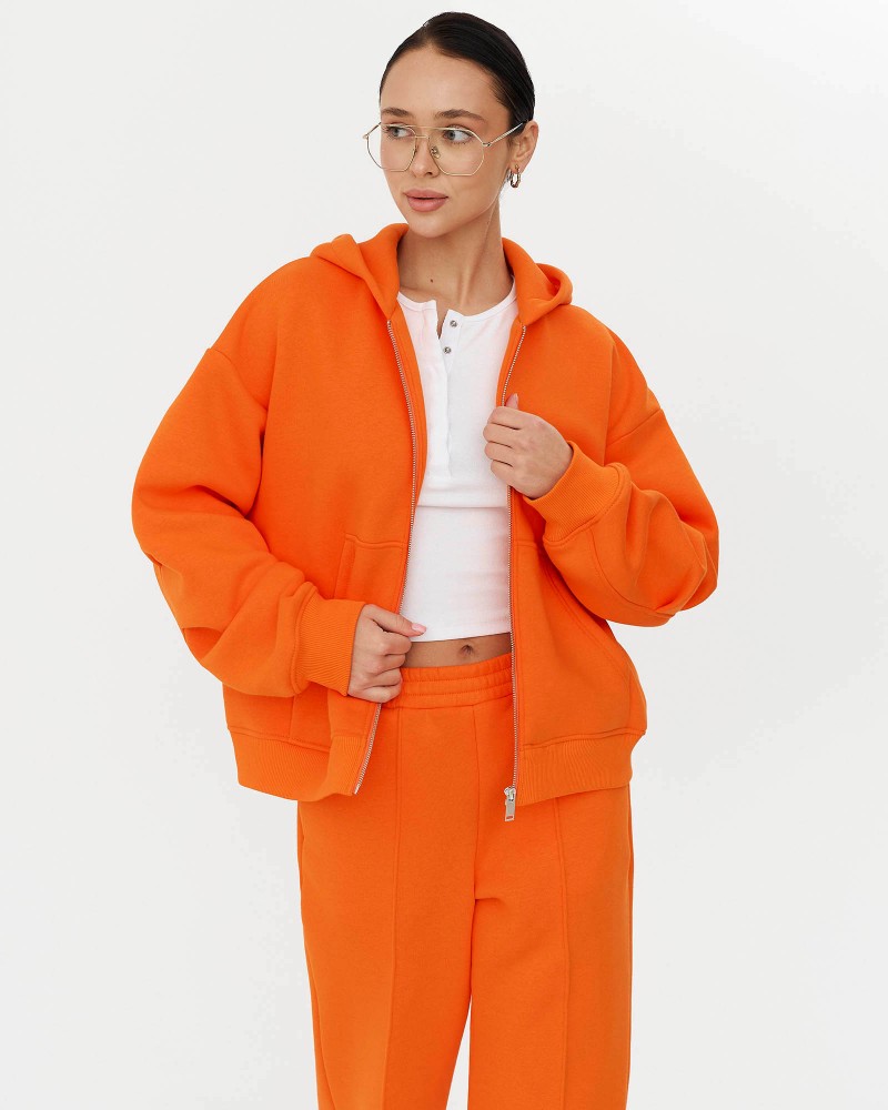 Оранжеве худі з блискавкою на флісі FASHIONISTA