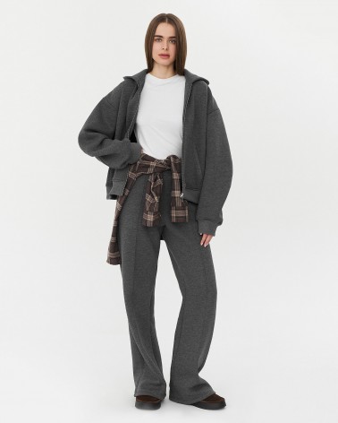 Темно-сіре худі з блискавкою на флісі FASHIONISTA