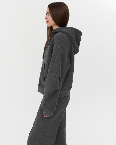 Темно-сіре худі з блискавкою на флісі FASHIONISTA