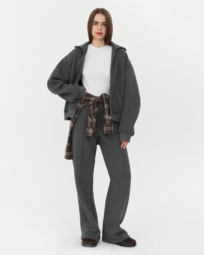 Темно-сірі трикотажні штани-палацо з флісом FASHIONISTA