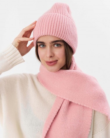 Рожева в'язана шапка із закотом FASHIONISTA