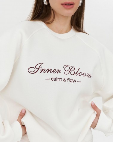 Білий світшот з вишитим написом на флісі FASHIONISTA