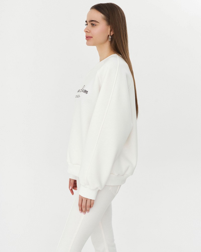 Білий світшот з вишитим написом на флісі FASHIONISTA