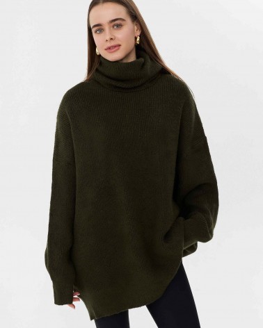 Подовжений светр крою оверсайз FASHIONISTA кольору хакі