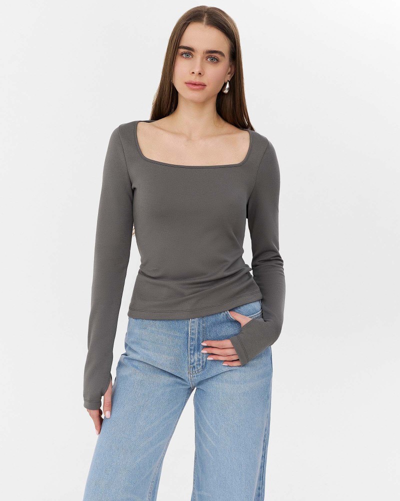 Сірий лонгслів з прямокутним вирізом FASHIONISTA