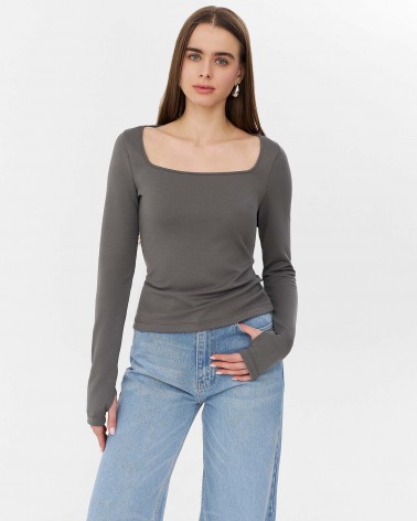 Сірий лонгслів з прямокутним вирізом FASHIONISTA