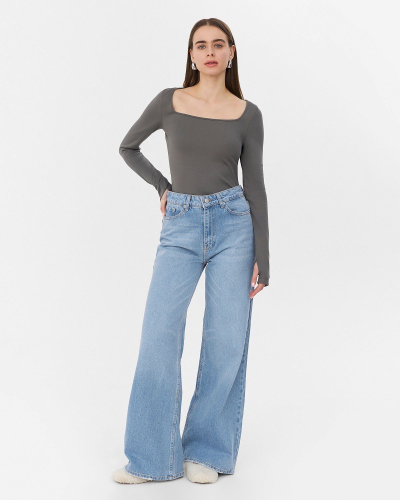 Сірий лонгслів з прямокутним вирізом FASHIONISTA