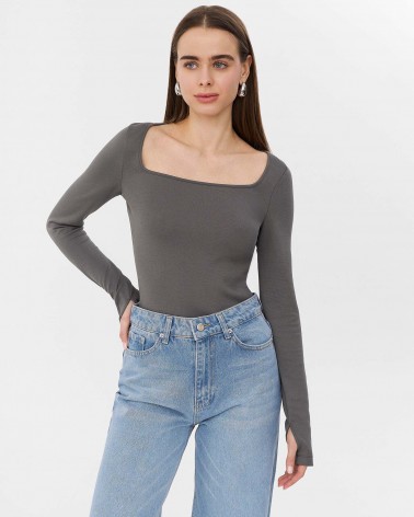 Сірий лонгслів з прямокутним вирізом FASHIONISTA