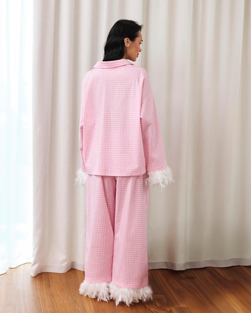 Штани піжамні Elise з декоративним пір'ям від FASHIONISTA рожевий Штани піжамні Elise з декоративним пір'ям від FASHIONISTA рожевий