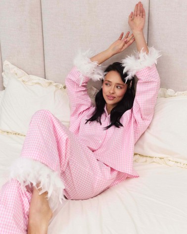 Штани піжамні Elise з декоративним пір'ям від FASHIONISTA рожевий