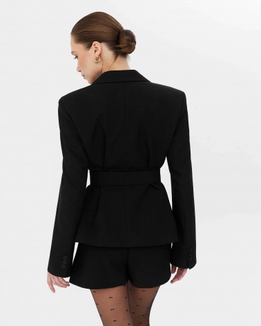 Чорний базовий піджак з поясом FASHIONISTA