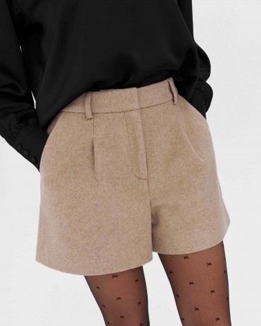Бежеві вовняні шорти з високою посадкою FASHIONISTA