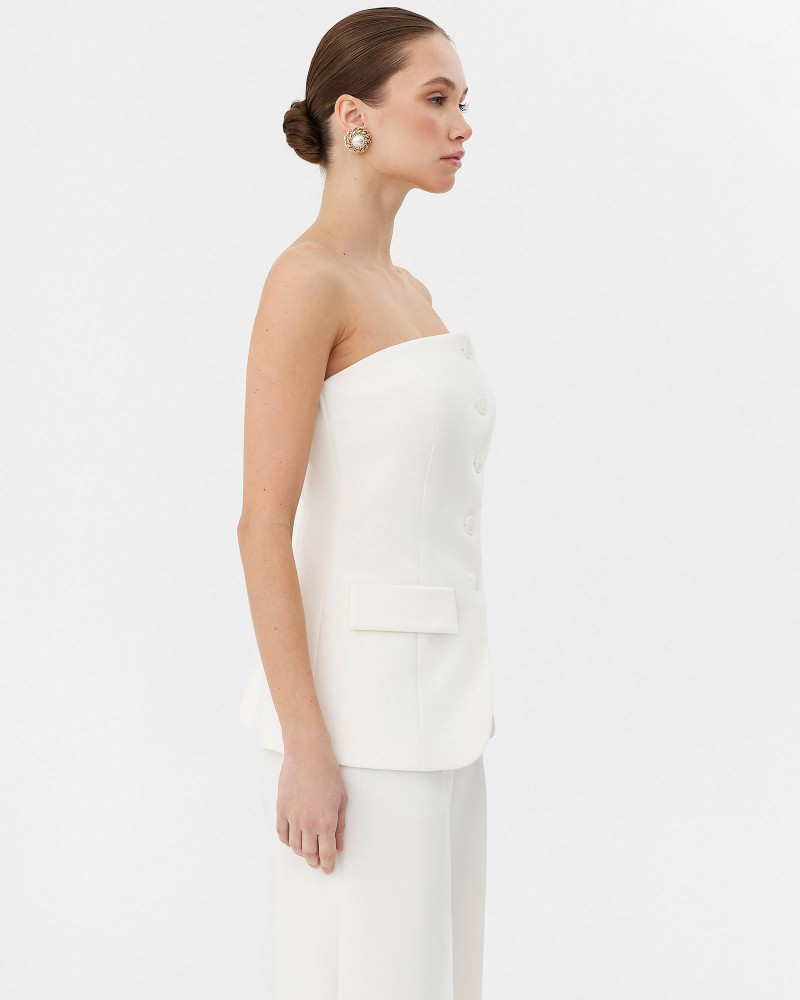 Молочний Allure корсет з ґудзиками та імітацією кишень FASHIONISTA Молочний Allure корсет з ґудзиками та імітацією кишень FASHIONISTA