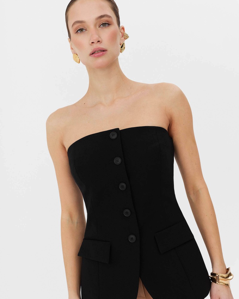 Чорний Allure корсет з ґудзиками та імітацією кишень FASHIONISTA Чорний Allure корсет з ґудзиками та імітацією кишень FASHIONISTA