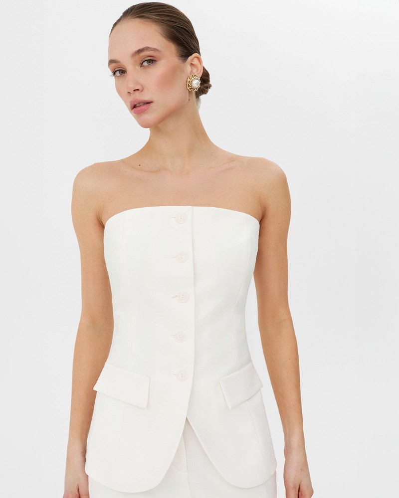 Молочний Allure корсет з ґудзиками та імітацією кишень FASHIONISTA Молочний Allure корсет з ґудзиками та імітацією кишень FASHIONISTA