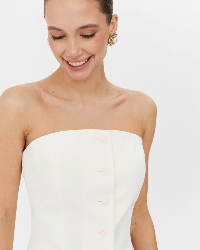 Молочний Allure корсет з ґудзиками та імітацією кишень FASHIONISTA Молочний Allure корсет з ґудзиками та імітацією кишень FASHIONISTA