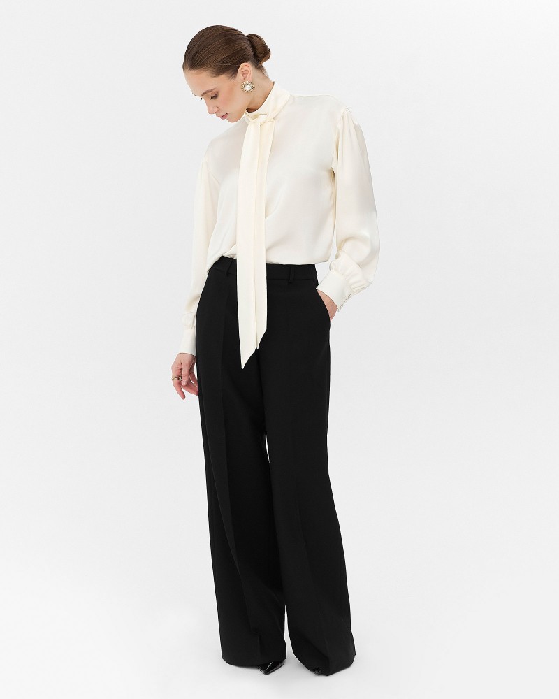 Чорні штани-палацо із запрасованими стрілками FASHIONISTA