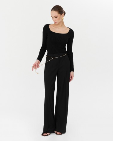 Чорні штани-палацо із запрасованими стрілками FASHIONISTA