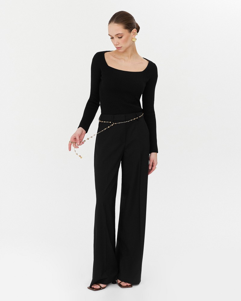 Чорні штани-палацо із запрасованими стрілками FASHIONISTA