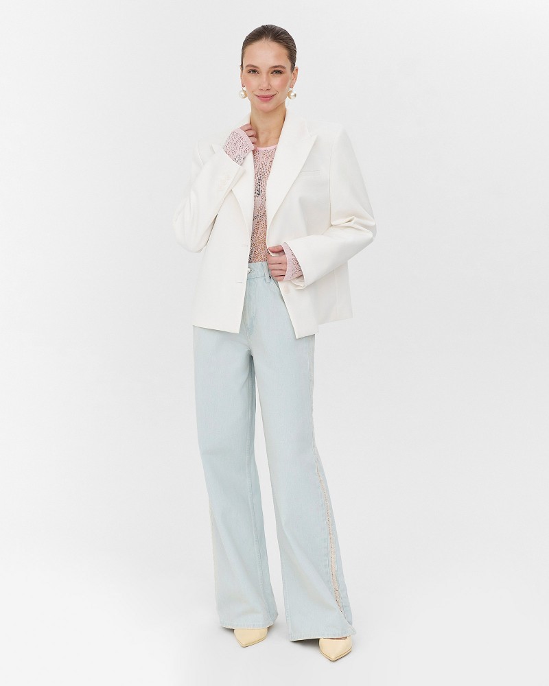 Молочний базовий піджак з поясом FASHIONISTA