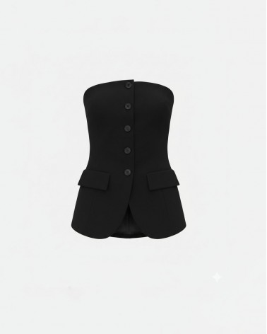 Чорний Allure корсет з ґудзиками та імітацією кишень FASHIONISTA