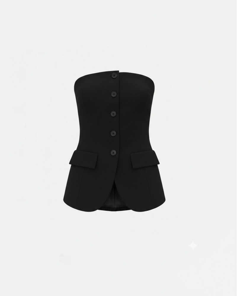 Чорний Allure корсет з ґудзиками та імітацією кишень FASHIONISTA