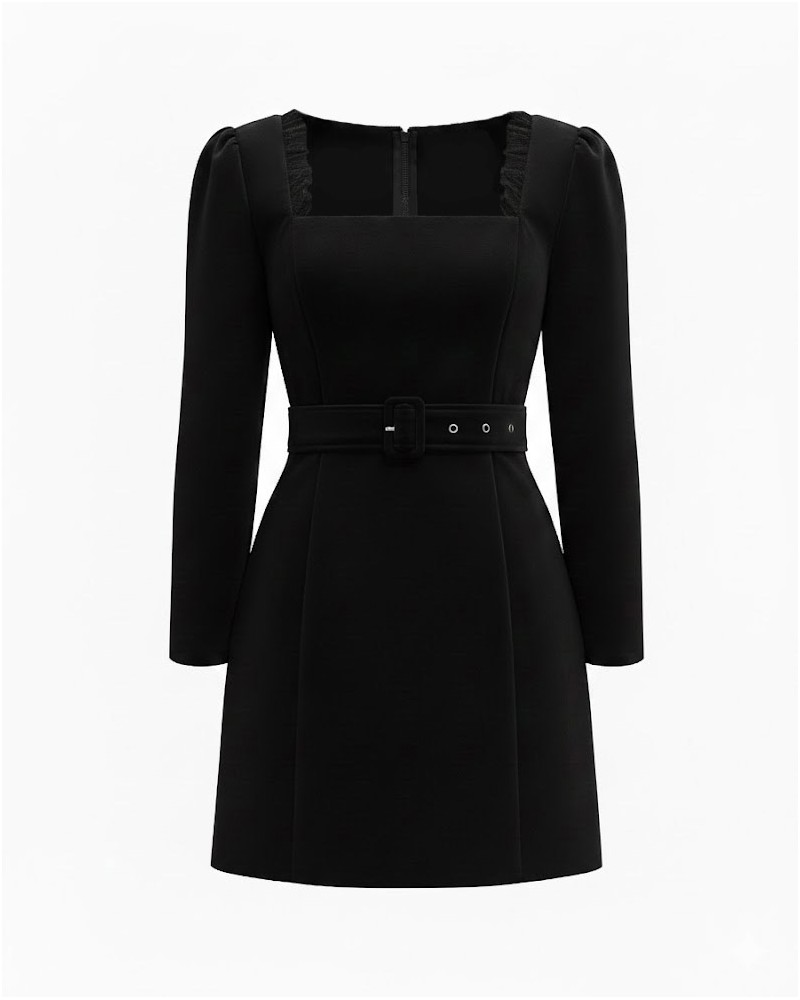 Чорна мінісукня з прямокутним вирізом та поясом FASHIONISTA