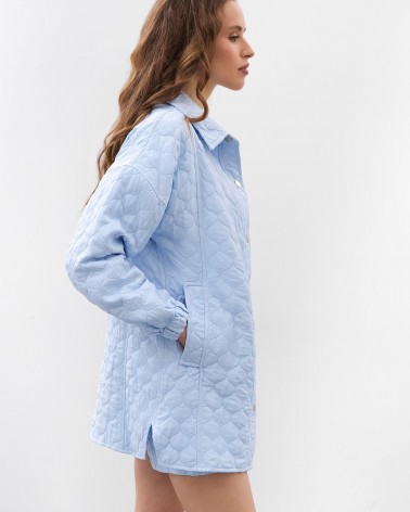 Блакитна стьобана сорочка Bubble з поясом FASHIONISTA