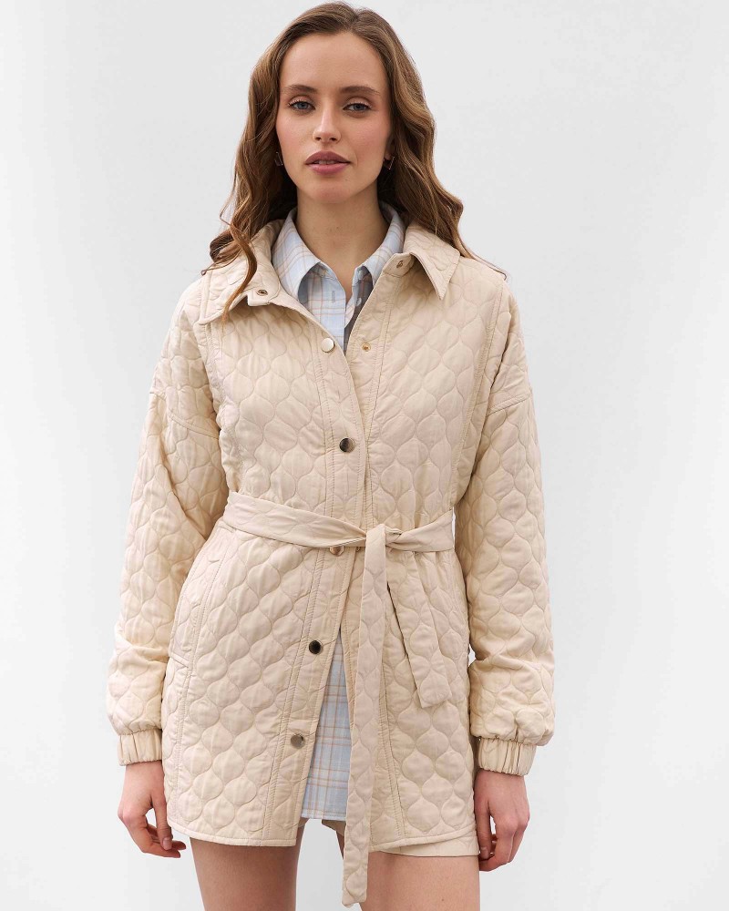 Світло-бежева стьобана сорочка Bubble з поясом FASHIONISTA