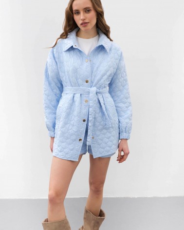 Блакитна стьобана сорочка Bubble з поясом FASHIONISTA