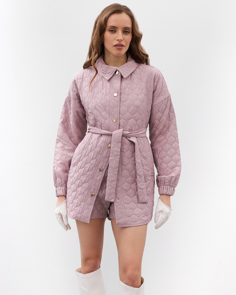 Лілова стьобана сорочка Bubble з поясом FASHIONISTA