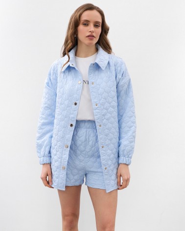 Блакитна стьобана сорочка Bubble з поясом FASHIONISTA