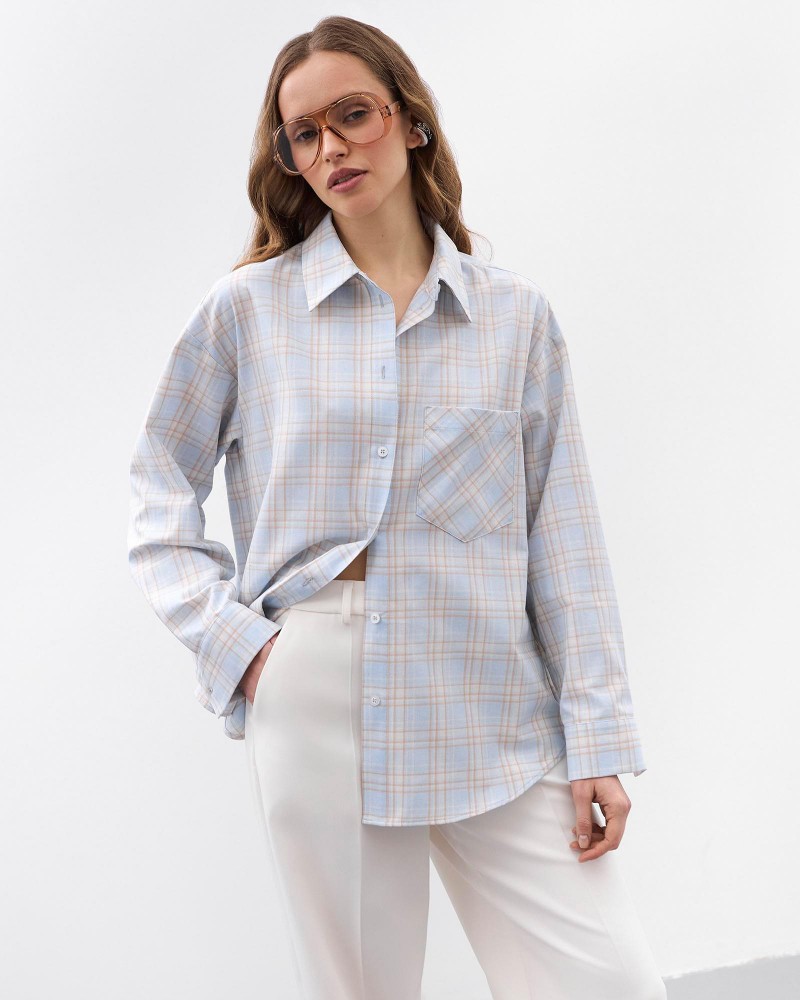 Блакитна картата сорочка FASHIONISTA