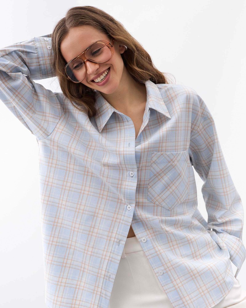 Блакитна картата сорочка FASHIONISTA