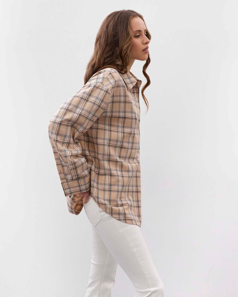 Бежева картата сорочка FASHIONISTA