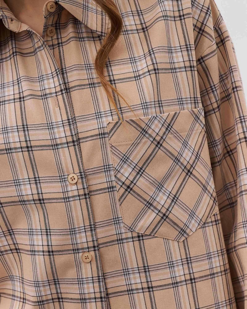 Бежева картата сорочка FASHIONISTA