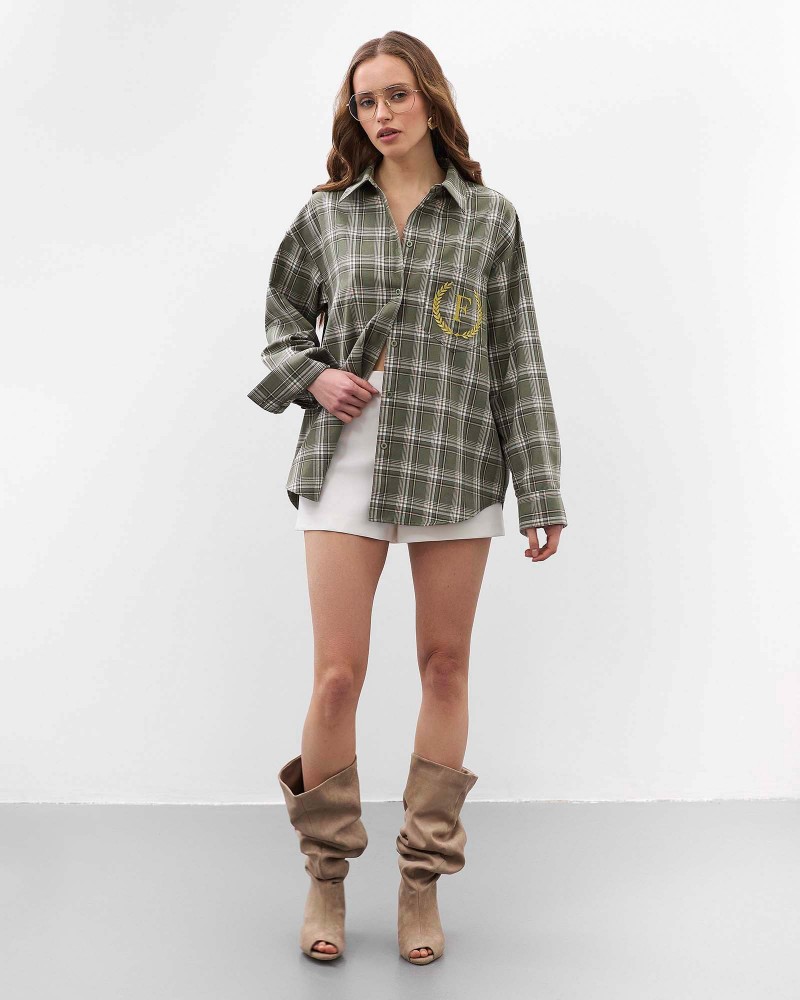 Оливкова картата сорочка FASHIONISTA