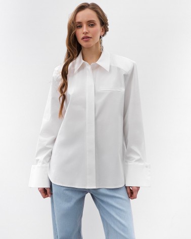 Біла сорочка з широкими манжетами та поясом FASHIONISTA