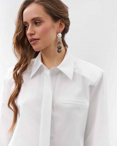 Біла сорочка з широкими манжетами та поясом FASHIONISTA