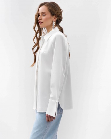 Біла сорочка з широкими манжетами та поясом FASHIONISTA